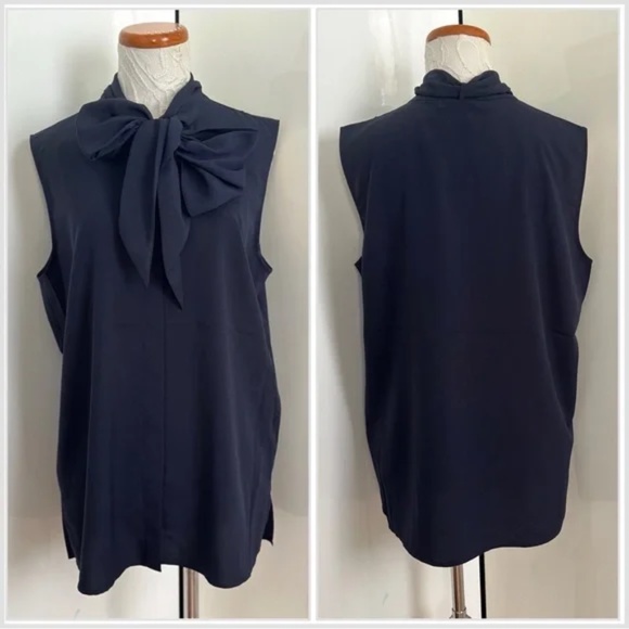 NWT TORY BURCH Navy Sleeveless Bow Button Down Blouse size 10 - Picture 3 of 4